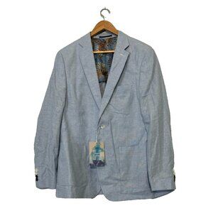 NWT Harry Brown Slim-Fit Linen Suit Jacket Blazer Pastel Blue Paisley 44R